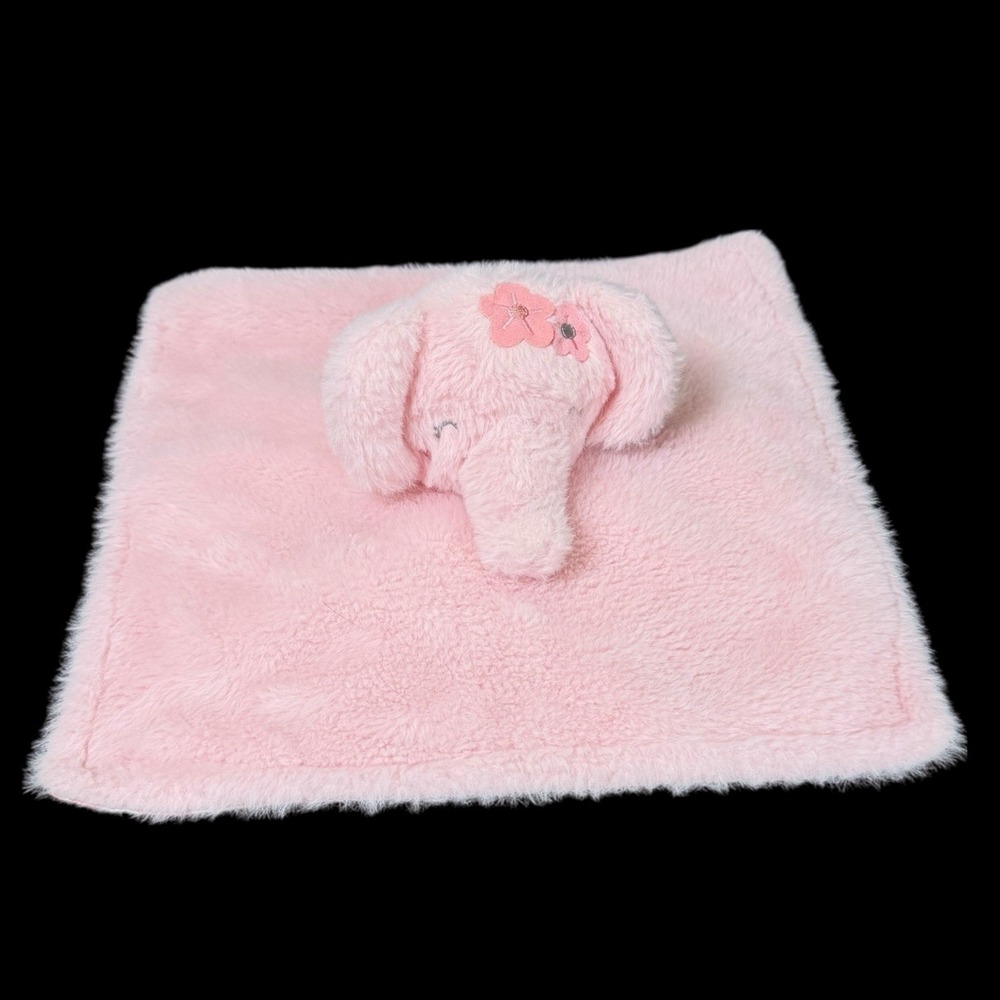 Parents Choice Elephant Lovey Pink Plush Floral Satin Security Blanket